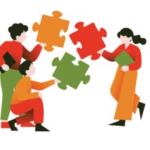 Rysunek ludzi układających puzzle